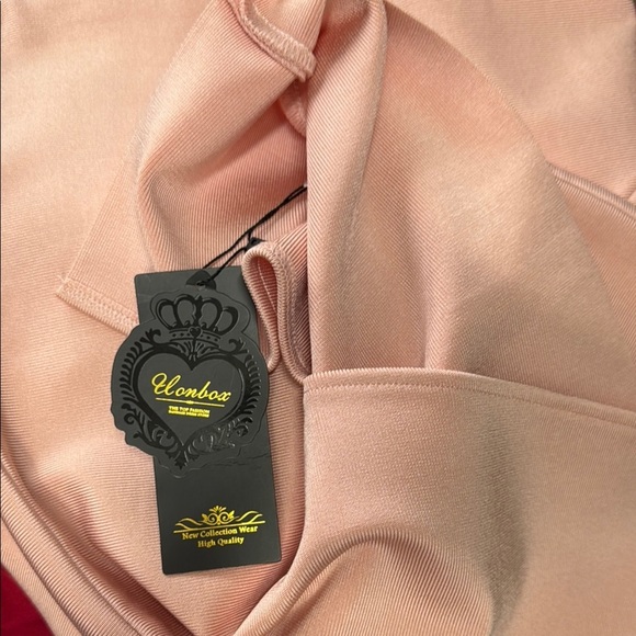 Honbox.  Pink Asymmetrical Bodycon Dress with Slit - Picture 3 of 4